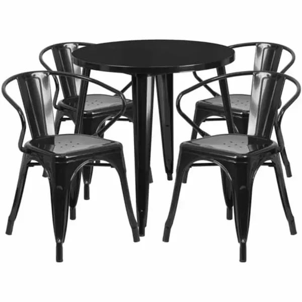 Flash Furniture CH-51090TH-4-18ARM-BK-GG Black Metal Table and Chair Set with Four Chairs