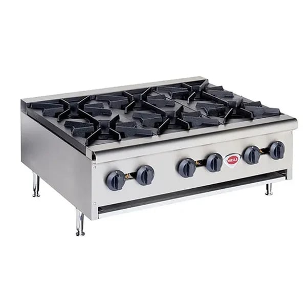 Wells HDHP-3630G Heavy Duty 156,000 BTU 6-Burner Gas Hot Plate 36"W