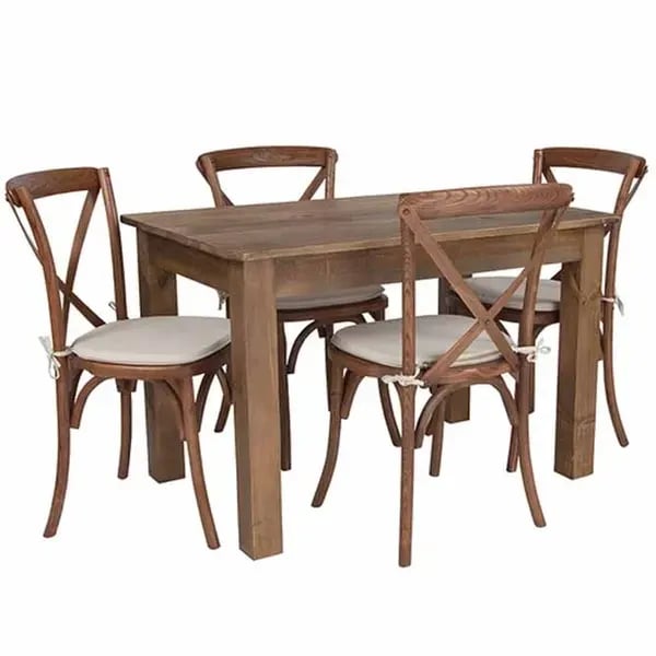 Flash Furniture XA-FARM-17-GG Pecan Wood Farm Table and Chair Set with Four Chairs