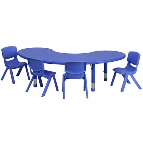 Flash Furniture YU-YCX-0043-2-MOON-TBL-BLUE-E-GG Blue Preschool Activity Table Set with Four Chairs