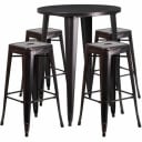 Flash Furniture CH-51090BH-4-30SQST-BQ-GG Black and Antique Gold Metal Bar Stool and Table Set with Four Bar Stools