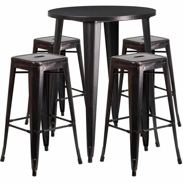 Flash Furniture Furniture Parts — Flash Furniture CH-51090BH-4-30SQST-BQ-GG Black and Antique Gold Metal Bar Stool and Table Set with Four Bar Stools