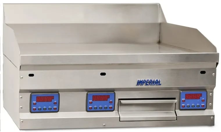 Imperial IHEG-36 Professional Gas Countertop Griddle 36 Inch Wide Digital Control Rectangle Polished Steel 1 Inch Thick Plate Heavy-Duty — Propane, 90000 BTU