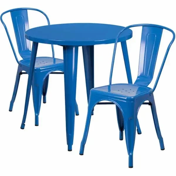 Flash Furniture CH-51090TH-2-18CAFE-BL-GG Blue Metal Table and Chair Set with Two Chairs