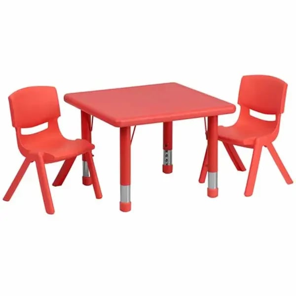Flash Furniture YU-YCX-0023-2-SQR-TBL-RED-R-GG Red Preschool Activity Table Set with Two Chairs
