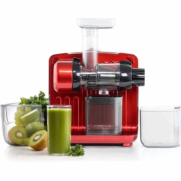 Omega JCUBE500RD Cold Press 365 Red Masticating Slow Juicer with Onboard Storage