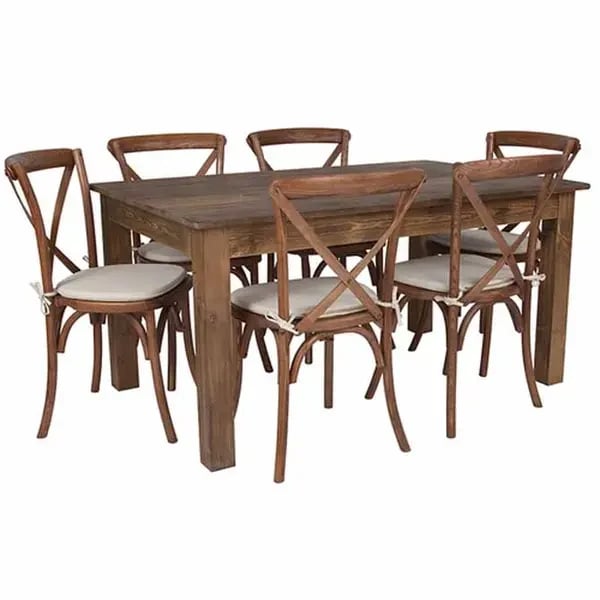 Flash Furniture XA-FARM-19-GG Pecan Wood Farm Table and Chair Set with Six Chairs