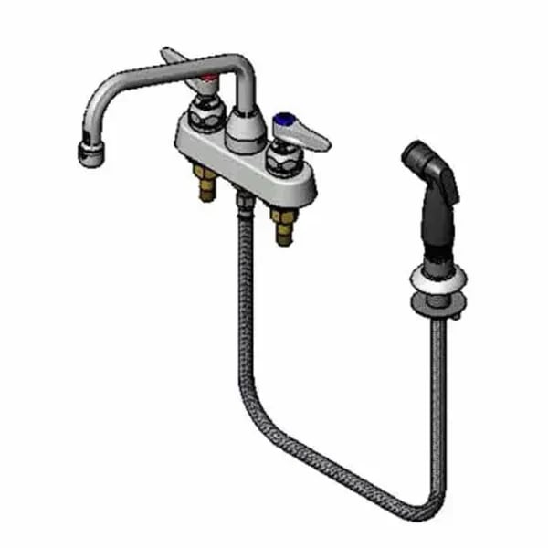 T&S B-1171-07 4" Deck Mount Lavatory Faucet with 8" Swing Spout Nozzle and Spray Hose