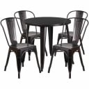 Flash Furniture CH-51090TH-4-18CAFE-BQ-GG Black and Antique Gold Metal Table and Chair Set with Four Chairs