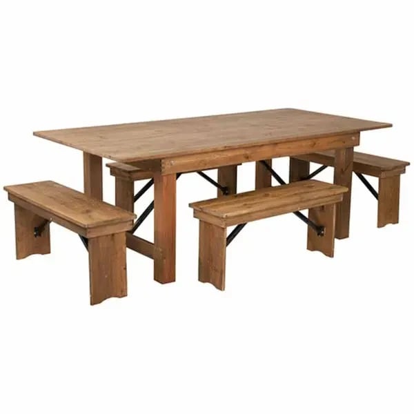 Flash Furniture XA-FARM-1-GG Wood Farm Table and Chair Set with Four Chairs
