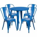 Flash Furniture CH-51090TH-4-18CAFE-BL-GG Blue Metal Table and Chair Set with Four Chairs