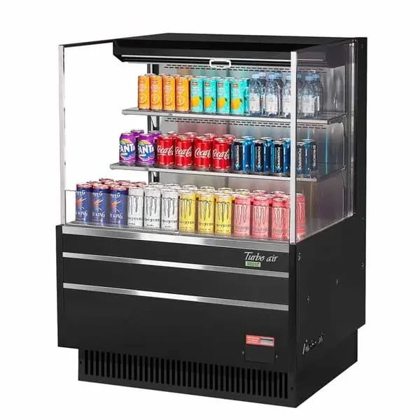Turbo Air Cooler Parts — Turbo Air TOM-36L-UF-B-3S-N Black Horizontal Open Display Case Merchandiser 34-3/4"W
