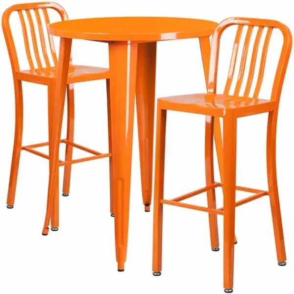 Flash Furniture CH-51090BH-2-30VRT-OR-GG Orange Metal Bar Stool and Table Set with Two Bar Stools