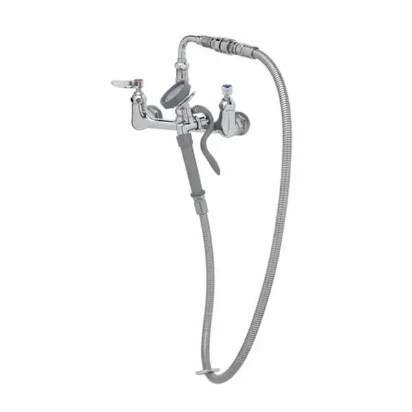 T&S B-0167-01 8" Wall Mount Pre-Rinse Faucet with 54" Hose Spray Assembly with Spray Hose