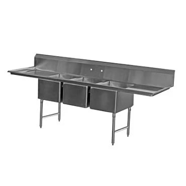 Serv-Ware E3CWP15152-15 Three-Compartment Underbar Sink 15" x 15" Bowls with 15" Drainboard