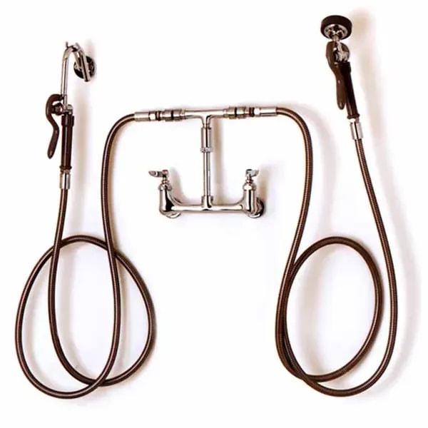 T&S B-2331 8" Wall Mount Kettle Kaddy Combination Pot Filler and Spray Rinse Faucet — main image
