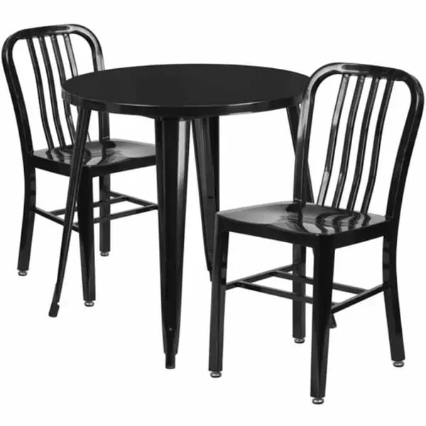 Flash Furniture CH-51090TH-2-18VRT-BK-GG Black Metal Table and Chair Set with Two Chairs — main image