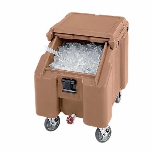 Cambro Slidinglid ICS100L4S157 100 Lb. Coffee Beige Mobile Ice Caddy — main image