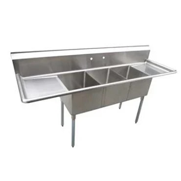 Serv-Ware E3CWP18182-18 Three-Compartment Underbar Sink 18" x 18" Bowls with 18" Drainboard — main image