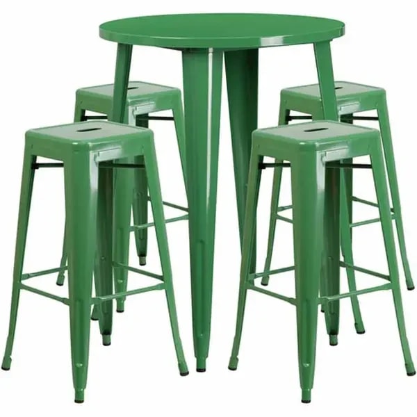 Flash Furniture CH-51090BH-4-30SQST-GN-GG Green Metal Bar Stool and Table Set with Four Bar Stools — main image