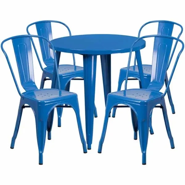 Flash Furniture CH-51090TH-4-18CAFE-BL-GG Blue Metal Table and Chair Set with Four Chairs — main image