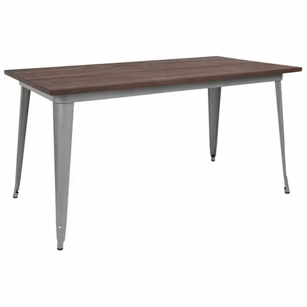 Flash Furniture CH-61010-29M1-SIL-GG 60" x 30-1/4" Rectangular Dining Height Galvanized Steel Silver Table with Walnut Elm Wood Top — main image