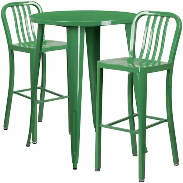 Flash Furniture CH-51090BH-2-30VRT-GN-GG Green Metal Bar Stool and Table Set with Two Bar Stools — main image