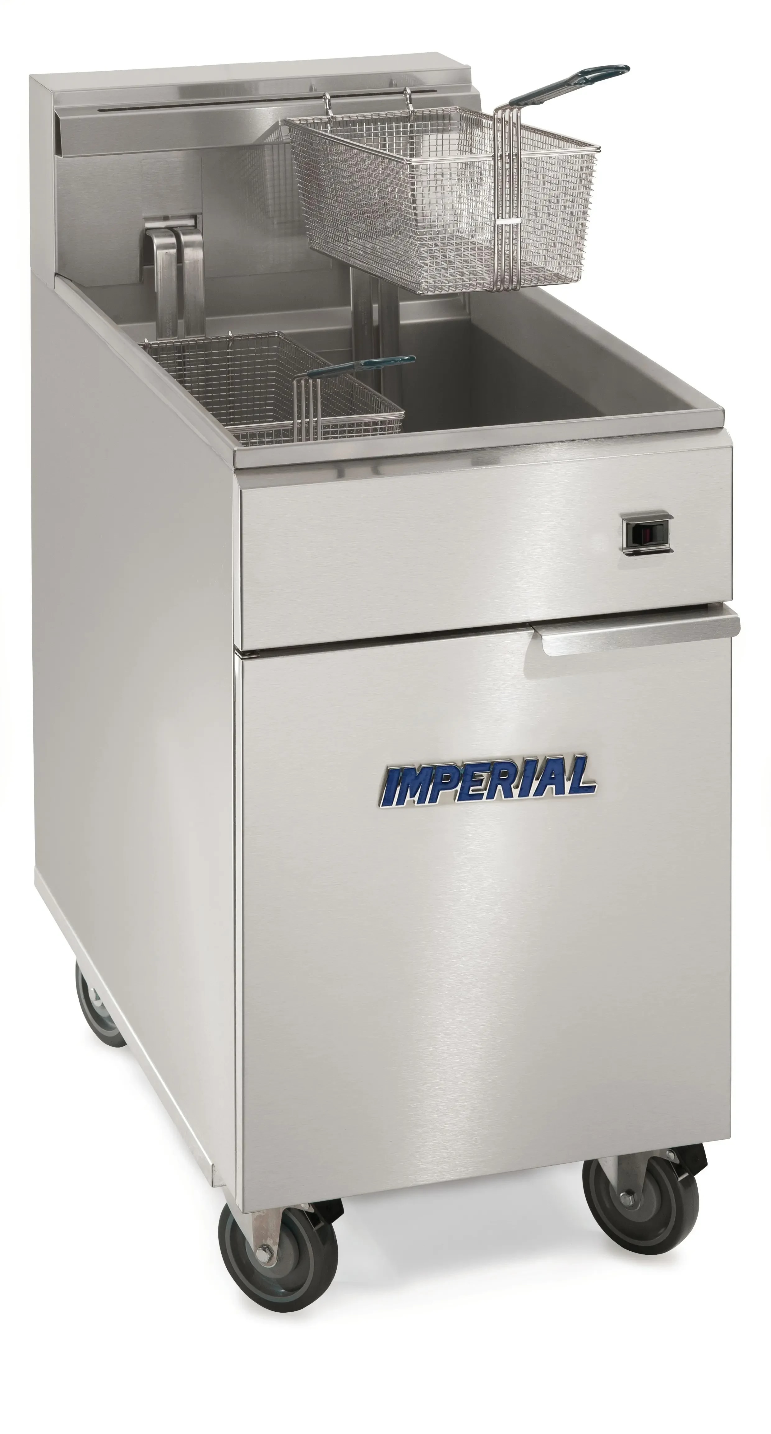 Imperial IFS-75-E Pro Series Electric Freestanding Tilt-Up Ribbon Fryer 1 Vat 75 Pound Heavy-Duty Mechanical Thermostat Control — 480V, 3PH — main image