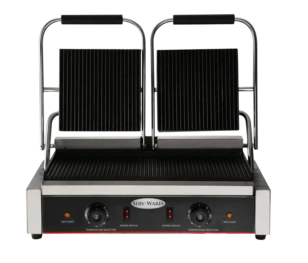 Serv‑Ware EPG‑200GG Panini / Sandwich Grill, Double Electric Plates, Grooved Top & Bottom — main image