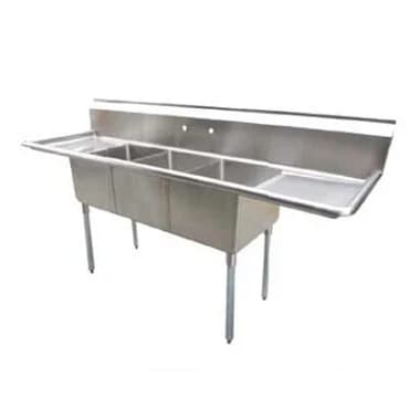 Horevo Global D3CWP18182-18 Serv-Ware Three-Compartment Sink 18" x 18" Bowls with 18" Drainboard