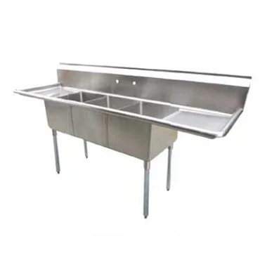 Serv-Ware D3CWP18182-18 Three-Compartment Sink 18" x 18" Bowls with 18" Drainboard — main image