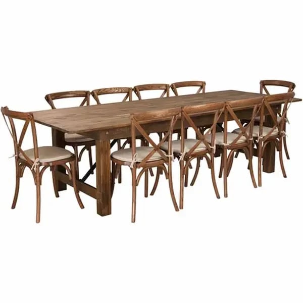 Flash Furniture Parts — Flash Furniture XA-FARM-15-GG Pecan Wood Farm Table and Chair Set with Ten Chairs