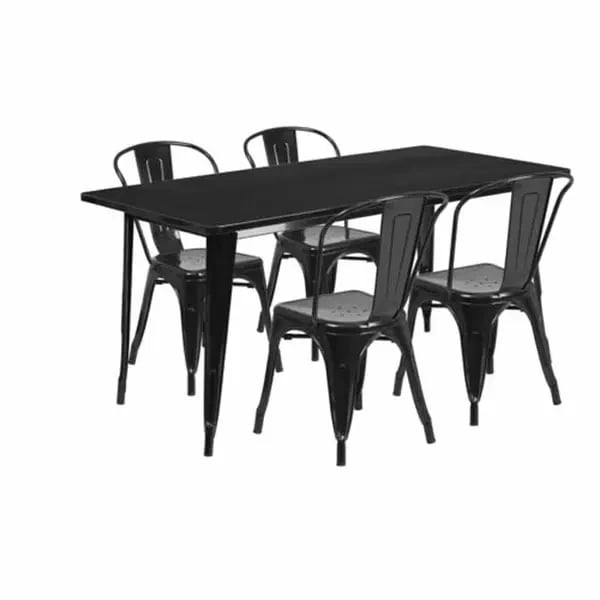 Flash Furniture ET-CT005-4-30-BK-GG Black Galvanized Steel Table and Chair Set with Four Chairs