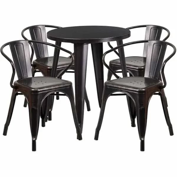 Flash Furniture CH-51080TH-4-18ARM-BQ-GG Black and Antique Gold Metal Table and Chair Set with Four Chairs