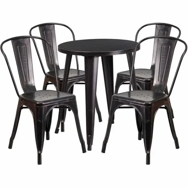 Flash Furniture CH-51080TH-4-18CAFE-BQ-GG Black and Antique Gold Metal Table and Chair Set with Four Chairs — main image