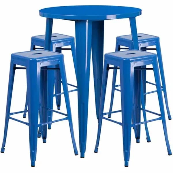 Flash Furniture CH-51090BH-4-30SQST-BL-GG Blue Metal Bar Stool and Table Set with Four Bar Stools