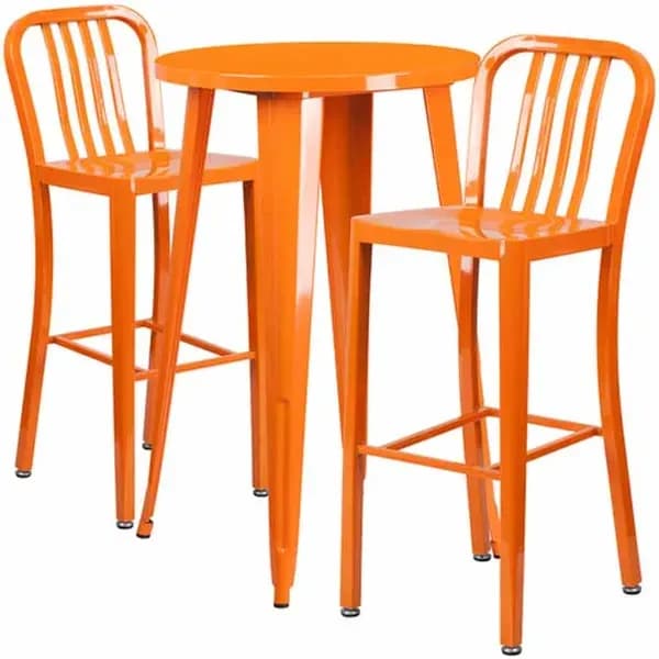 Flash Furniture CH-51080BH-2-30VRT-O CH-51080BH-2-30VRT-OR-GG Orange Metal Bar Stool and Table Set with Two Bar Stools