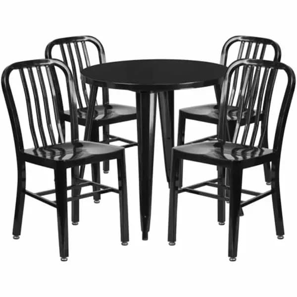 Flash Furniture CH-51090TH-4-18VRT-BK-GG Black Metal Table and Chair Set with Four Chairs