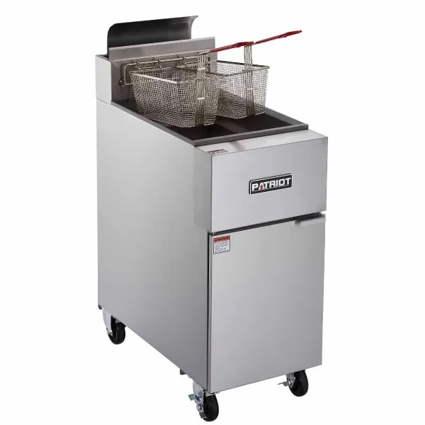 Patriot PT-GF100KLP Liquid Propane 40 lb. Open Pot Floor Fryer with Casters 90,000 BTU — main image