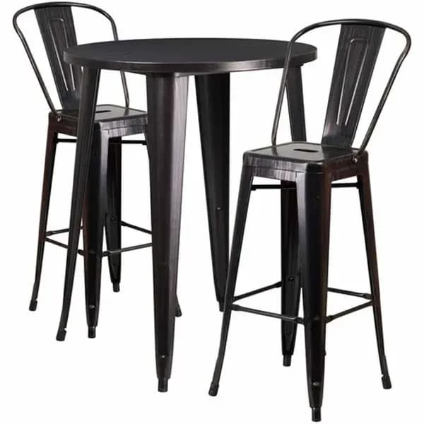 Flash Furniture CH-51090BH-2-30CAFE-BQ-GG Black and Antique Gold Metal Bar Stool and Table Set with Two Bar Stools