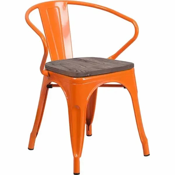 Flash Furniture CH-31270-OR-WD-GG Orange Galvanized Steel Armchair with Wood Seat