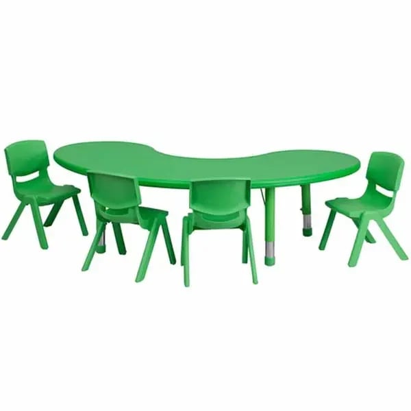 Flash Furniture YU-YCX-0043-2-MOON-TBL-GREEN-E-GG Green Preschool Activity Table Set with Four Chairs