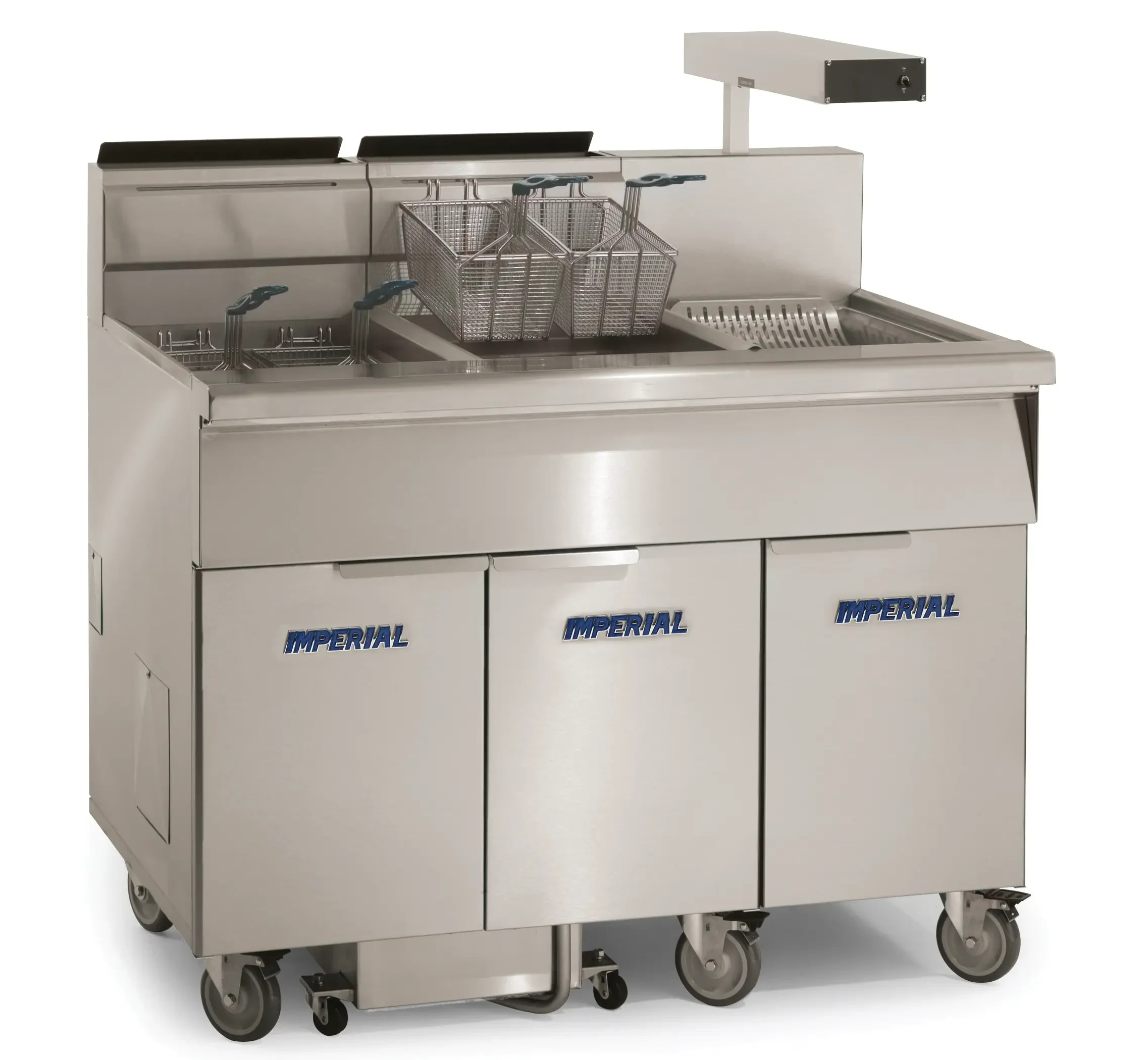 Imperial IFSCB350EU Pro Series Electric Freestanding Tilt-Up Ribbon Fryer 3 Vat 50 Pound Heavy-Duty Snap Action Thermostat Control — 208V, 1PH — main image