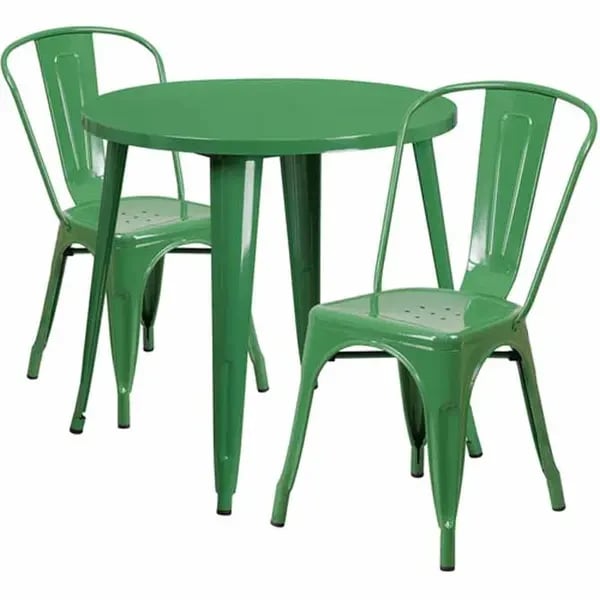 Flash Furniture CH-51090TH-2-18CAFE-GN-GG Green Metal Table and Chair Set with Two Chairs