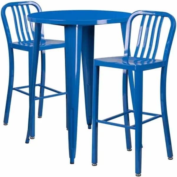 Flash Furniture CH-51090BH-2-30VRT-BL-GG Blue Metal Bar Stool and Table Set with Two Bar Stools