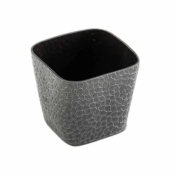 Tablecraft 10737 4" Square Black Crackle Pattern Aluminum Snack Basket