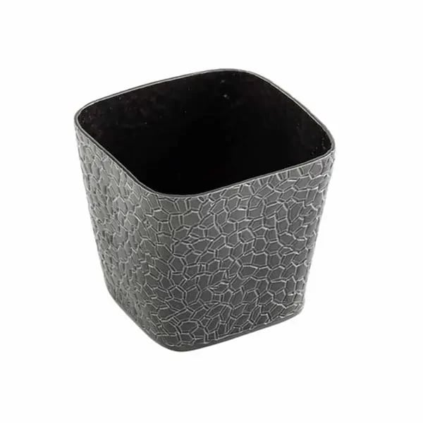 Tablecraft 10737 4" Square Black Crackle Pattern Aluminum Snack Basket