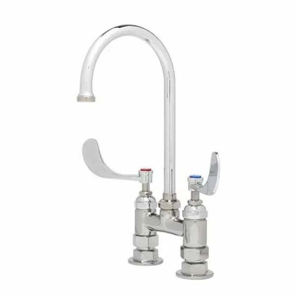 T&S Brass B-0325-WH4 T&S 4" Deck Mount Double Pantry Faucet with 5-3/4" Gooseneck Spout