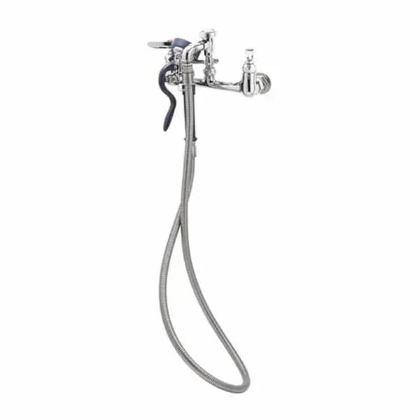 T&S Brass B-0167 T&S 8" Wall Mount Pre-Rinse Faucet with 68" Hose Spray Assembly with Spray Hose