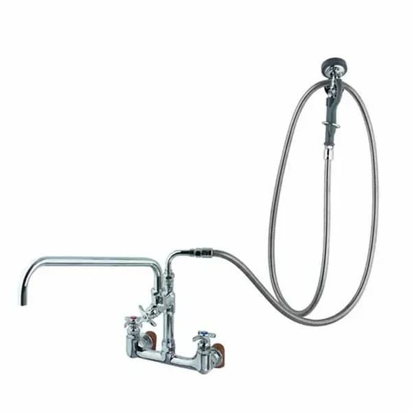 T&S Brass B-0284 T&S Wall Mount Big-Flo Faucet with 12" Swing Spout Nozzle and Spray Valve